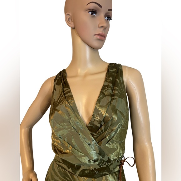 Ralph Lauren Size 6  NWT Olive Green Palm Leaf  Sleeveless Midi Dress (0431) - Picture 5 of 13